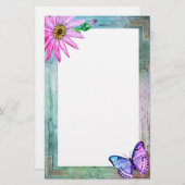 花素朴と蝶の付いた枠 便箋 (正面/裏面)