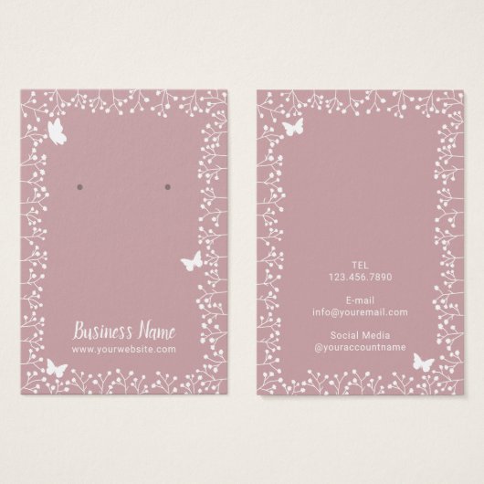 花素朴と蝶ほこりっぽいピンクのイヤリング (正面&裏面)