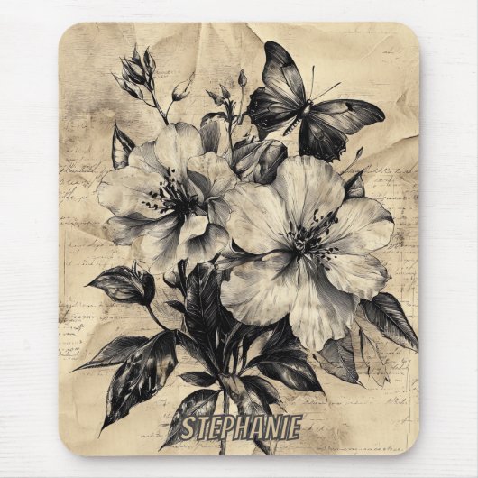 花素朴と蝶 – 熟成紙(4) マウスパッド (正面)