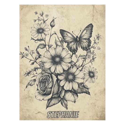 花素朴と蝶 – 熟成紙(6) テーブルクロス (正面)