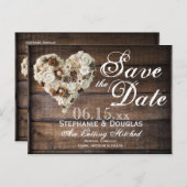 花素朴の木のハート結婚式の日付を保存 案内ポストカード (正面/裏面)