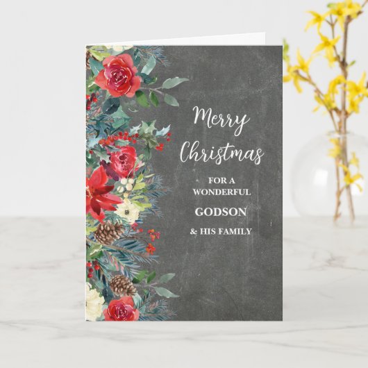 花素朴の神様と家族メリークリスマス カード (黄色い花)