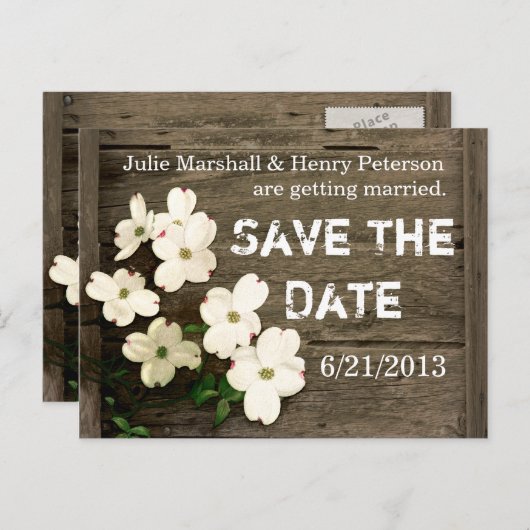 花素朴付きフェンス結婚式の日付を保存 案内ポストカード (正面/裏面)