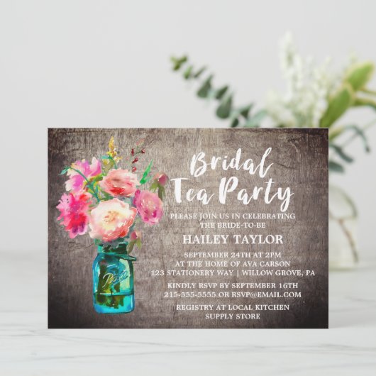 花素朴付きメイソンジャーブライダル茶パーティー 招待状 (スタンド正面)