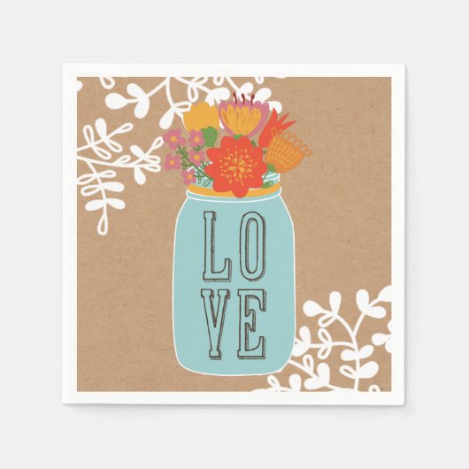 花素朴付きメイソンジャーLOVE on Craft紙 スタンダードカクテルナプキン (正面)