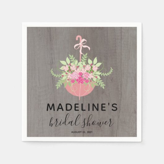 花素朴付き傘ブライダルシャワーナプキン スタンダードカクテルナプキン (正面)