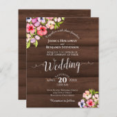 花素朴付き木材BUDGET結婚式招待状 (正面/裏面)