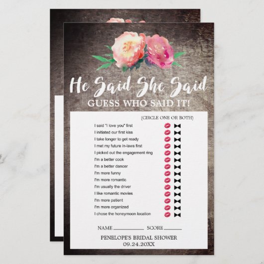 花素朴花束"彼は彼女が言った"ゲーム (正面/裏面)