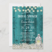花素朴花&ランタンティール（緑がかった色）バーンブライダルシャワー 招待状 (正面)