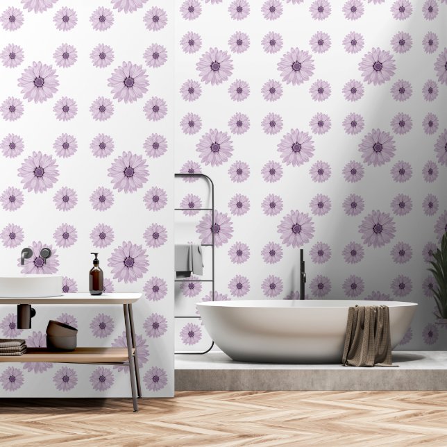 花紫色の水彩 壁紙 (浴室)