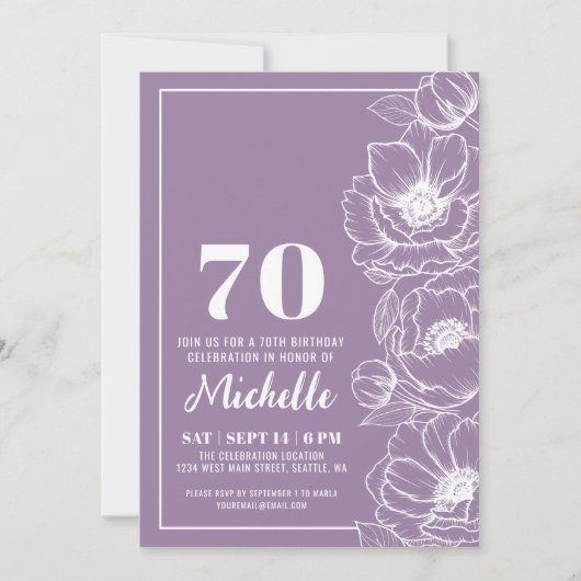花紫70歳誕生日 招待状 (正面)