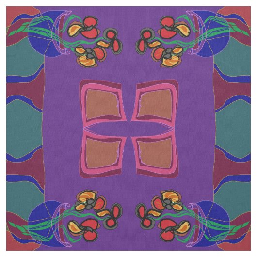 花紫/緑/オレンジ/黄色>布 ファブリック (見本)