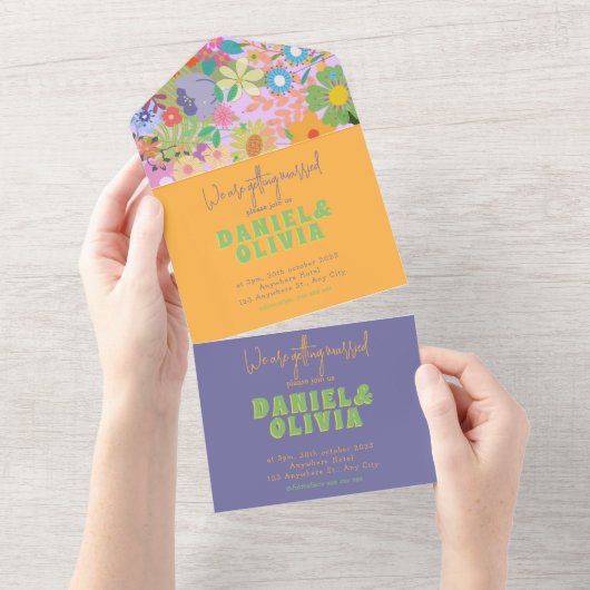 花結婚ブライダルシャワー オールインワン招待状 (貼ってはがせる)