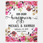 花絵を描がハネムーンの水色 フリースブランケット (正面)