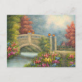花絵を描に囲まれた歩くの橋 ポストカード (正面)