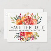 花絵を描のオレンジの結婚式の日付を保存 案内ポストカード (正面/裏面)