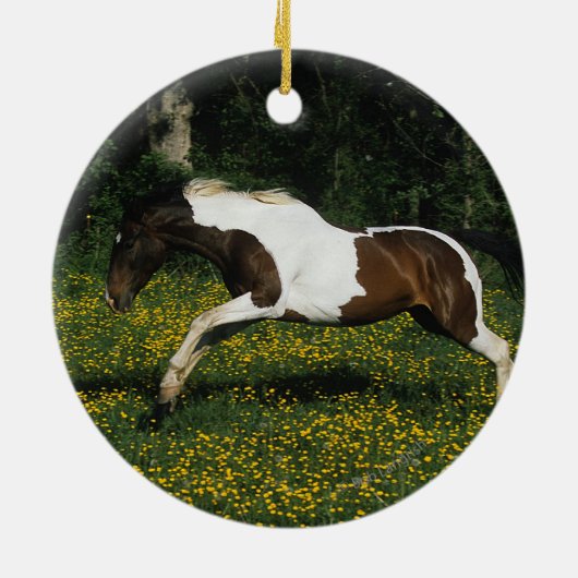 花絵を描のランニング原の馬の セラミックオーナメント (裏面)
