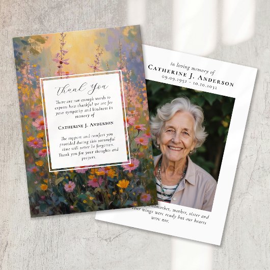 花絵を描悔やみや弔慰写真葬儀 サンキューカード