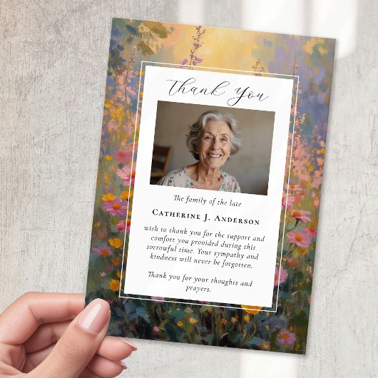 花絵を描悔やみや弔慰写真葬儀 サンキューカード