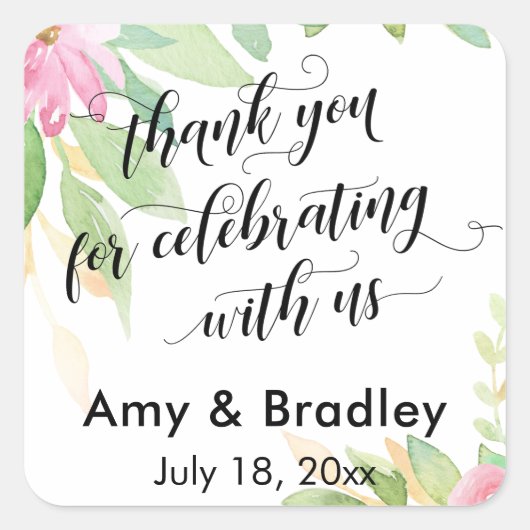 花絵を描様お連祝れ スクエアシール (正面)