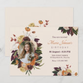 花絵を描生写真誕生日 招待状 (正面/裏面)