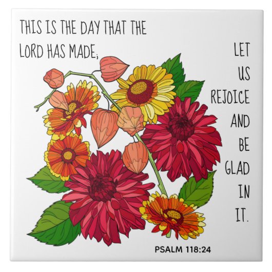 花絵を描、詩篇118:24 タイル (正面)