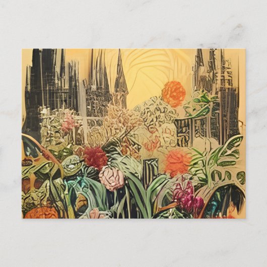 花絵画が入った花瓶 インビテーションポストカード (正面)