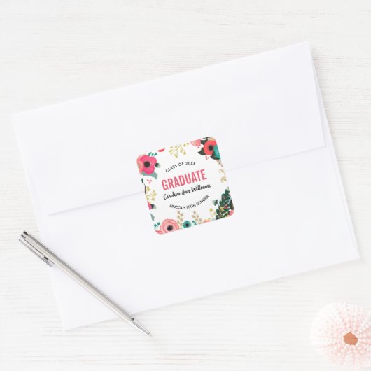 花絵画のカスタム卒業ステッカー スクエアシール (封筒)