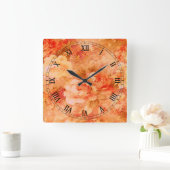 花絵画方形ローマ数字時計 スクエア壁時計 (ホーム)
