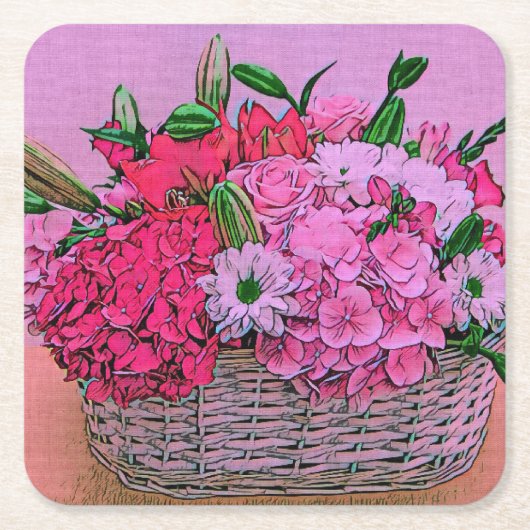 花絵画籠 スクエアペーパーコースター (正面)