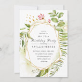 花緑の葉の誕生日パーティー招待状 招待状 (正面)