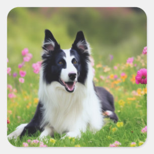 花縁どのフィールドでCollie正方形ステッカー スクエアシール