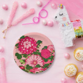 花縁ど日本のと明るい赤紫色とコーラルピンク ペーパープレート (パーティー)