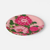花縁ど日本のと明るい赤紫色とコーラルピンク ペーパープレート (アングル)