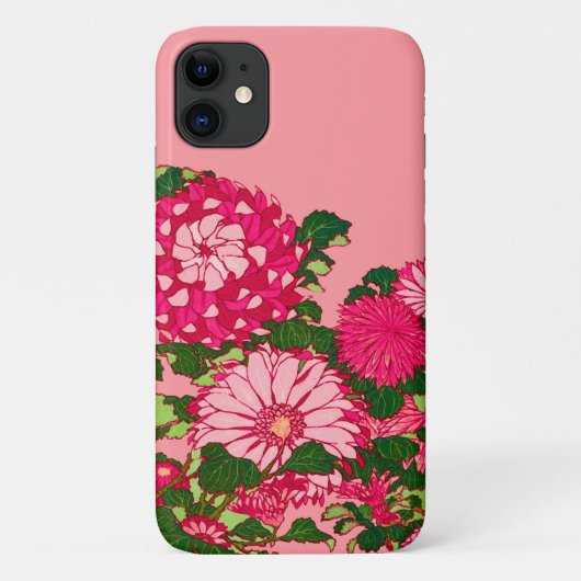 花縁ど日本のと明るい赤紫色とコーラルピンク Case-Mate iPhoneケース (裏面)