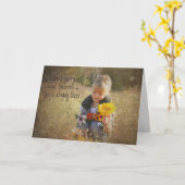 花考える付きの女の子 カード (黄色い花)