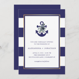花航海の類 |ネイビーブルーストライプフローラ結婚ズ 招待状