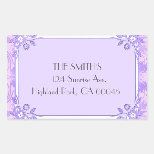 花色の薄紫 長方形シール (正面)