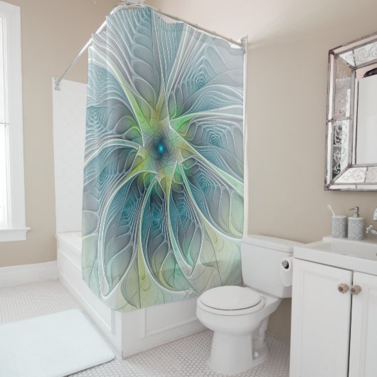花色ファンタジーモダン青緑フラクタルフラワー シャワーカーテン (インサイチュ)