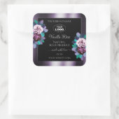 花色フローラ紫ブラック製品ラベルのロゴ スクエアシール (バッグ)