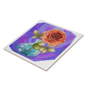 花色彩の鮮やかと花瓶のピンクのバラ タイル (側面)