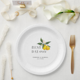 花色彩の鮮やかの付いた手型レモ結婚ン ペーパープレート