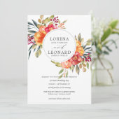 花色彩の鮮やかリース結婚オレンジ 招待状 (スタンド正面)