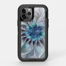 花色抽象芸術モダンフラクタル花と青 オッターボックスディフェンダーiPhone 11 PROケース