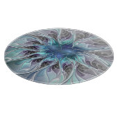 花色抽象芸術モダンフラクタル花と青 カッティングボード (角)