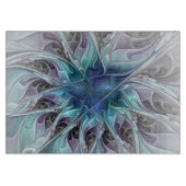 花色抽象芸術モダンフラクタル花と青 カッティングボード (正面)