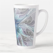 花色抽象芸術モダンフラクタル花と青 カフェラテマグ (右)