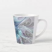 花色抽象芸術モダンフラクタル花と青 カフェラテマグ (右)