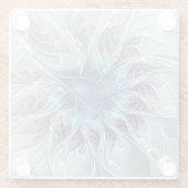 花色抽象芸術モダンフラクタル花と青 ガラスコースター (裏面)