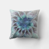 花色抽象芸術モダンフラクタル花と青 クッション (裏面)
